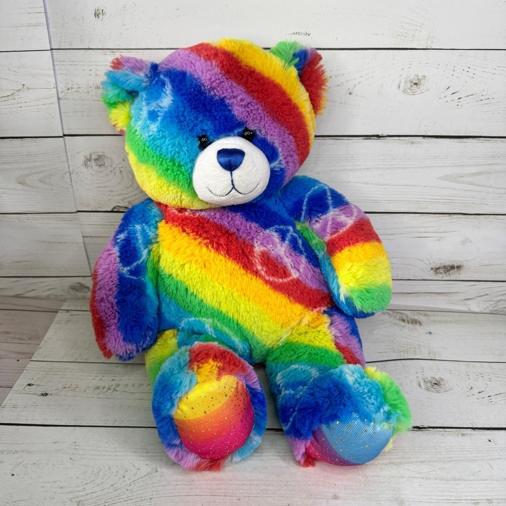 Build‎ A Bear Tie Dye Peace Bear Plush 16" Rainbow Pride BAB